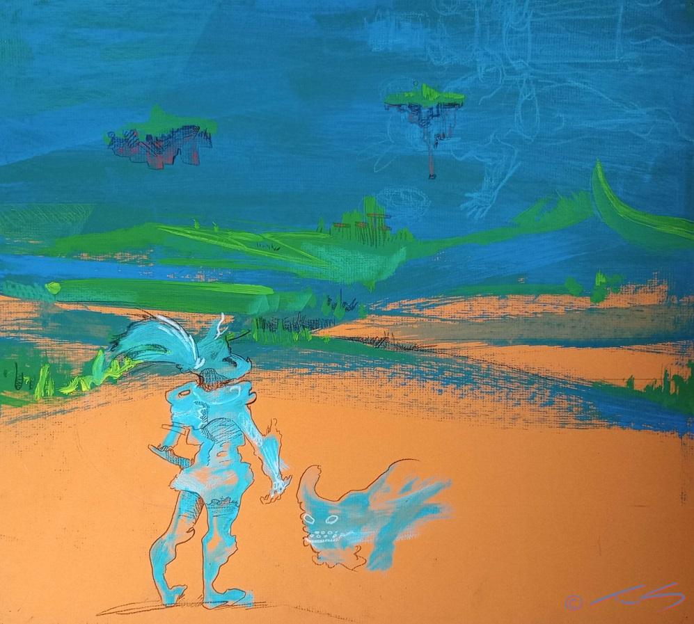Landscape sketch. Paint on matboard